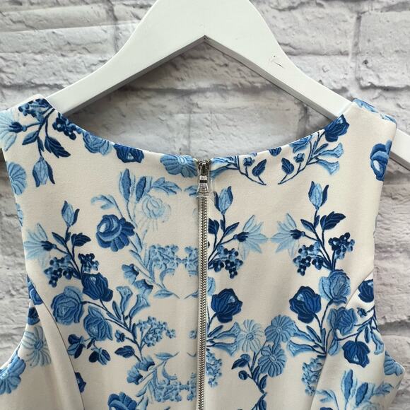 Donna Morgan White Blue Floral Sleeveless Scuba Tea Dress Size 4 New - Picture 3 of 6